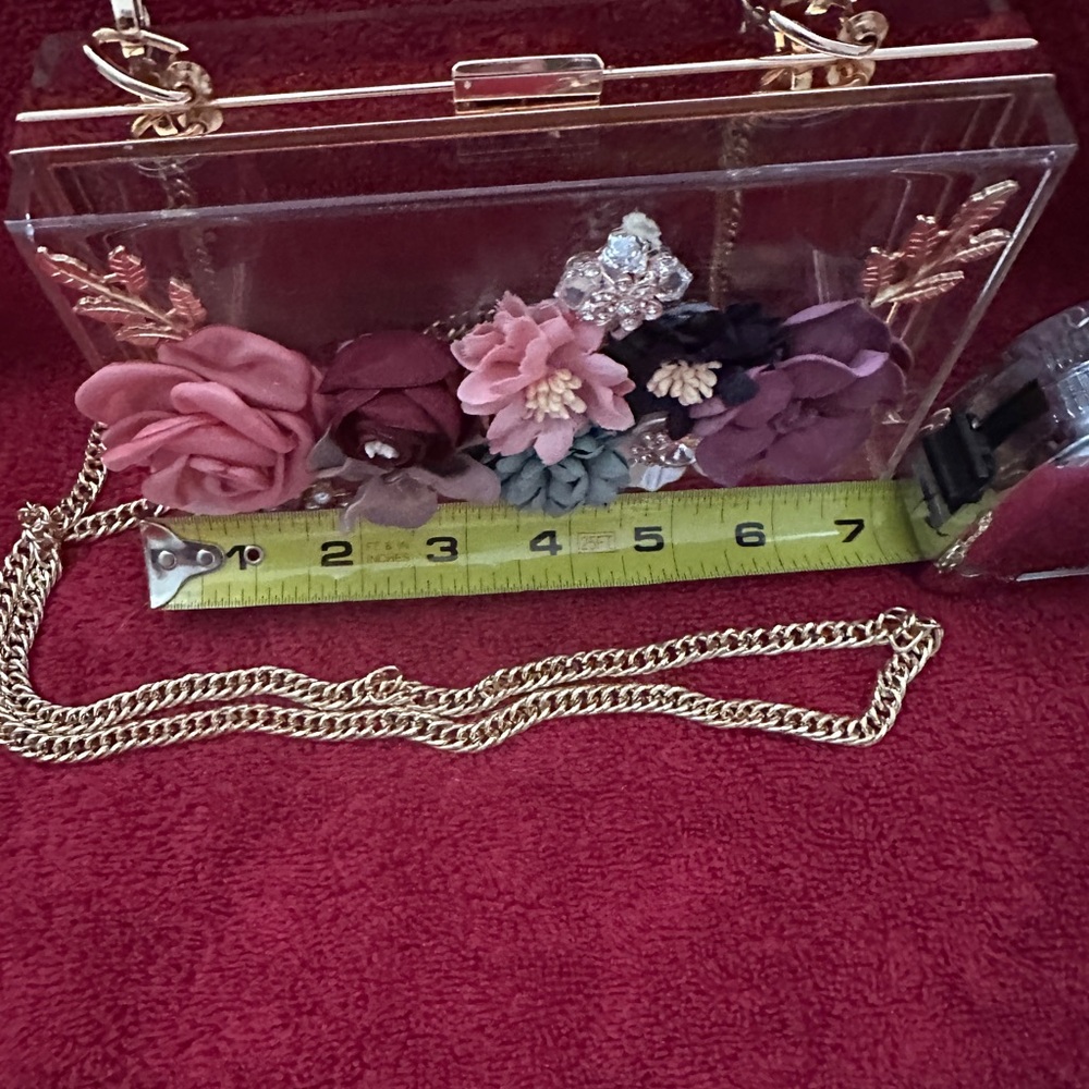 Floral & acrylic evening shoulder bag/clutch - Picture 8 of 10